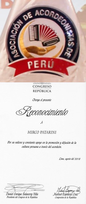 Logo and Certificate of Recognition Awarded to Mirco Patarini