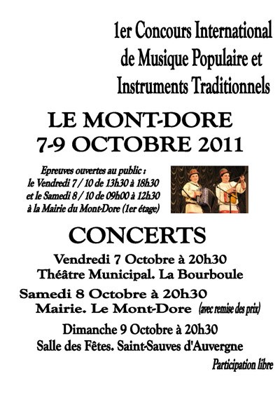 Le Mond-Dore 1er Concours International de Musique Populaire et Instruments Traditionnels