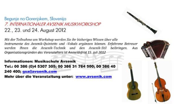 7th International Avsenik Music Workshop Poster