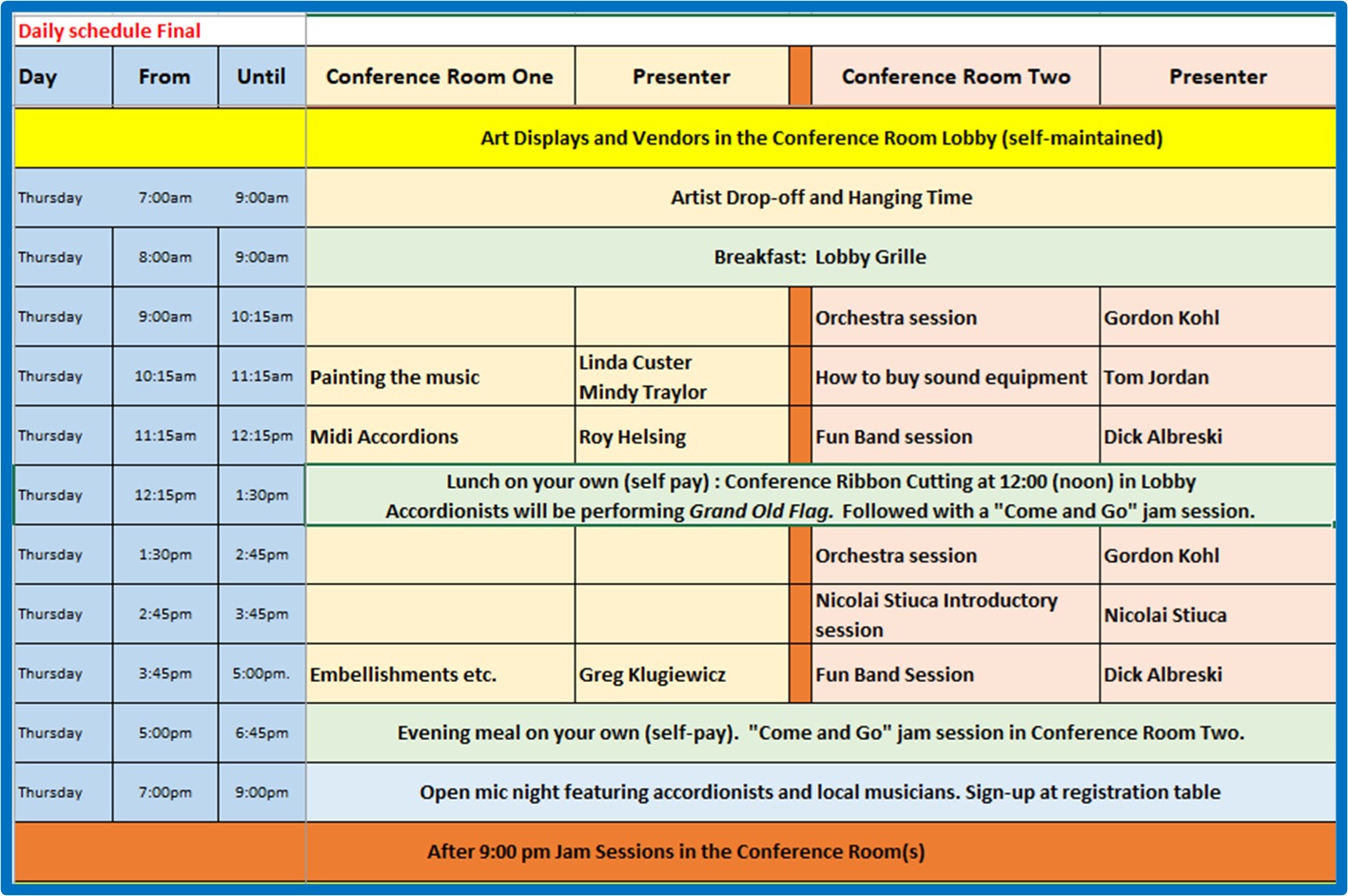 Thursday Schedule 90%